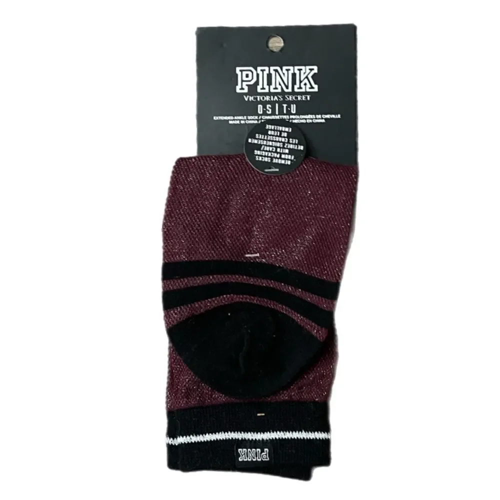 Victorias Secret PINK Extended Ankle Sock One Size Metallic burgundy black
